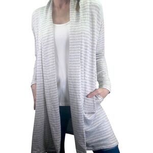 Lou & Grey Cardigan Jacket Sz S NEW Long Knit Striped Gray Cozy Lounge Casual